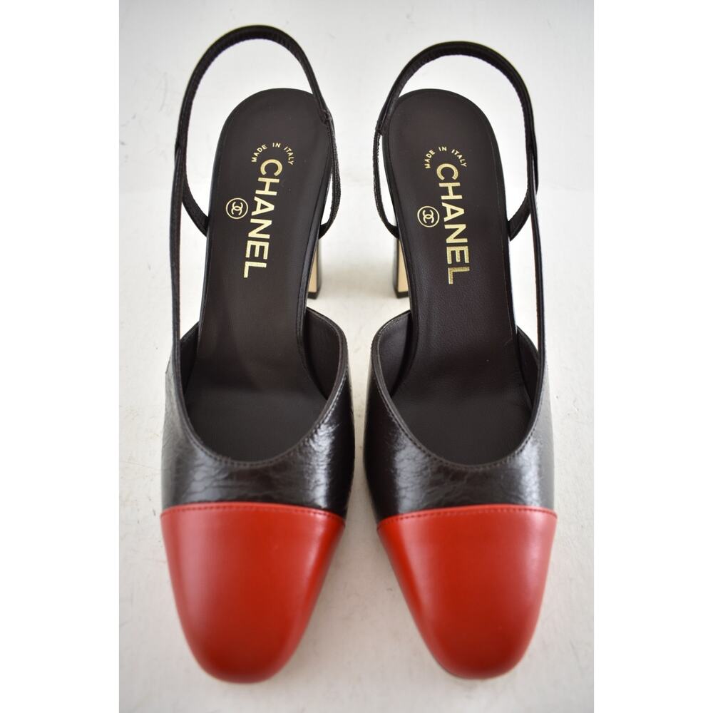 Chanel 26S Blazy Dark Brown Red CC Coco Sling Slingback Block Heel Pump 39.5c - Picture 11 of 16